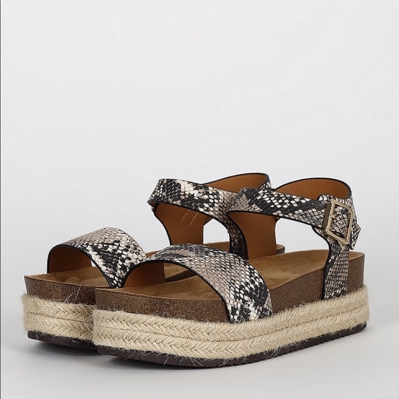 Beige Brown Snake One Band Wedge Sandals - Picture 5 of 6